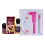 Kit Sobrancelha Henna Raviv Paquimetro Rosa 3 Moldes Escova Tom Castanho-claro