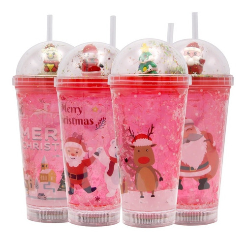 Vaso Con Bombilla Diseño Navideño Con Glitter Y Luces Led Gd