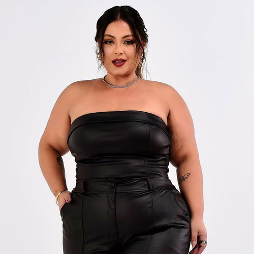 Cropped Tomara Que Caia Com Bojo Couro Moda Gringa Plus Size