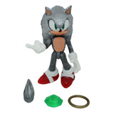 Figura Sonic Silver Con Luz  Y Accesorios De 20 Cm De Altura