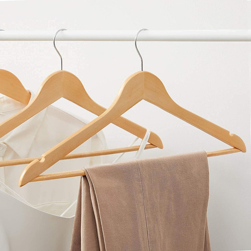 Pack X10 Percha De Madera Lustrada 1° Calidad Terminacion Con Barniz Organizadores De Ropa Para El Hogar Uso Comercial