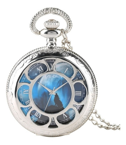 Reloj Vintage Bolsillo Lobo Luna Llena