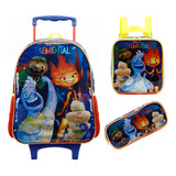 Kit Mochila Rodinha Lancheira Estojo Elementos Disney Pixar