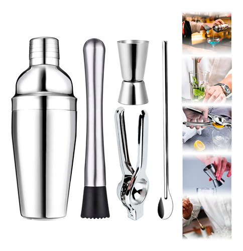 Kit Caipirinha Profissional Coqueteleira 750ml 5 Peças Inox