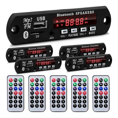 Kit 5 Placa Decodificadora 5v A 12v Usb Mp3 Fm Aux Bluetooth