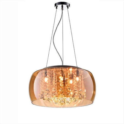 Pendente Plafon Lustre Cúpula Vidro Âmbar 40cm P/ Mesa Sala