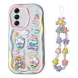 Funda Para Samsung 3d Cute Rabbit Bear + Chain Lanyard