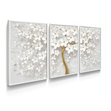 Quadro Decorativo Flor Dourado Árvore Branco Quarto Sala