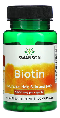 Biotina Swanson 5000 Mcg 100 Caps, Cuidado Pelo, Piel Y Uñas