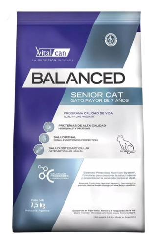 Vital Cat Balanced 7.5 Kg Gatos Senior El Molino