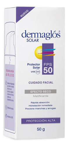 Protector Solar Dermaglos Facial Efecto Seco Fps50 X 50 Gr