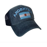 Gorra Argentina Bordada Azul Prelavada Con Red Vintage