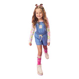 Conjunto Infantil Kukiê De Jardineira Jeans E Cropped Flor