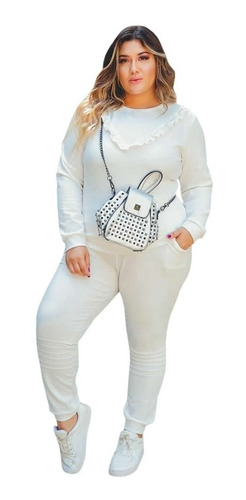 Conjunto Feminino Moletom Malha Crepe Inverno Frio 36 Ao 52