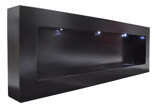 Nicho Duplo Retangular Preto Com Led 60x20x6 Madeira Mdf