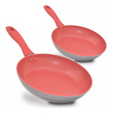 Panela Frigideira Antiaderente 20 Cm + 24 Cm Cerâmica Sauté Cor Vermelho