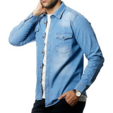 Camisa Hombre De  Jeans Elastizada Manga Larga Be Yourself  