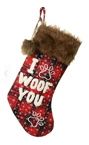 Hogar Y Tiendas Navideñas I Woof You Paw Print Plaid Aplique