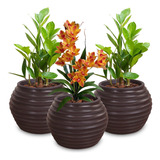 3 Vasos Redondo De Planta Pequeno Polietileno Plastico 15x20