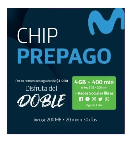 Chip Prepago Movistar 200mb + 20 Minutos