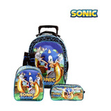 Kit Mochila De Rodinha Sonic Quandros Infantil Escolar