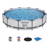 Piscina Estrutural 6473l + Filtro 110v + Lona + Capa Bestway Cor Cinza Flores