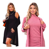 Kit 2 Conjunto Feminino Vestido E Cardigã Lanzinha Premium