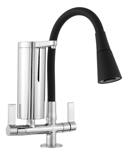 Torneira Cozinha Filtro Bancada Preta Gourmet Flexível 1/4v 