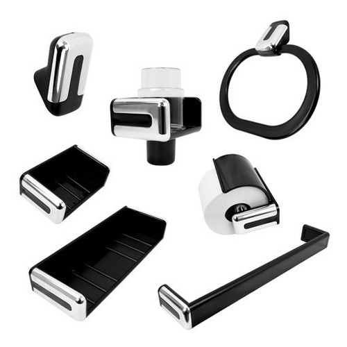 Juego De Accesorios Para Baño Abs Color Negro X7 Piezas