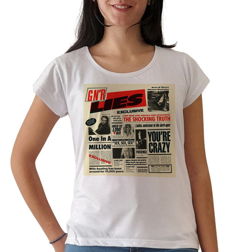 Remera Guns And Roses Lies Mujer Manga Corta Purple Chick