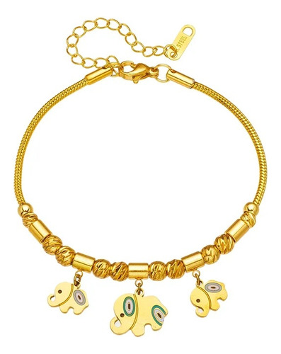 Pulsera Elefantes Laminado En Oro Para Mujer Dama Ajustable