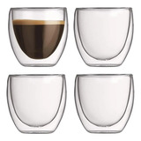 Tazas De Café Espresso Doble Vidrio 80 Ml - Set X 4