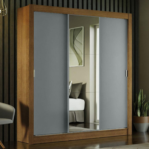 Guarda-roupa Madesa 1093d81e Cor Rustic/cinza De Mdp Com 3 Portas  Corrediças