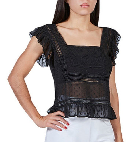 Blusa Casual Negra Bordados, Semitransparencia Cklass 996-55