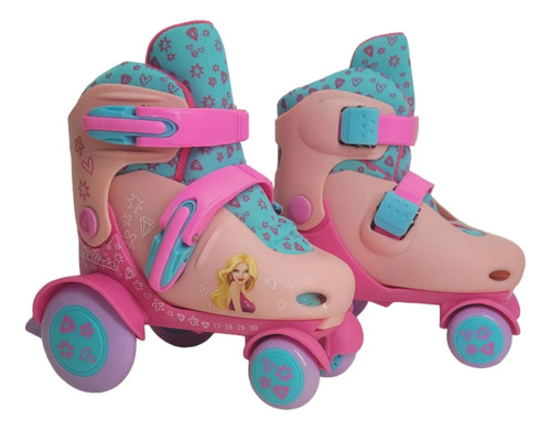 Patins Roller Infantil Belinda + Kit De Proteção Rosa