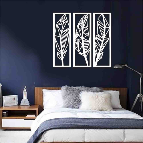 Kit Quadro Decorativo Arte Folhas Vazados Mdf 3mm Cor Da Armação Branco