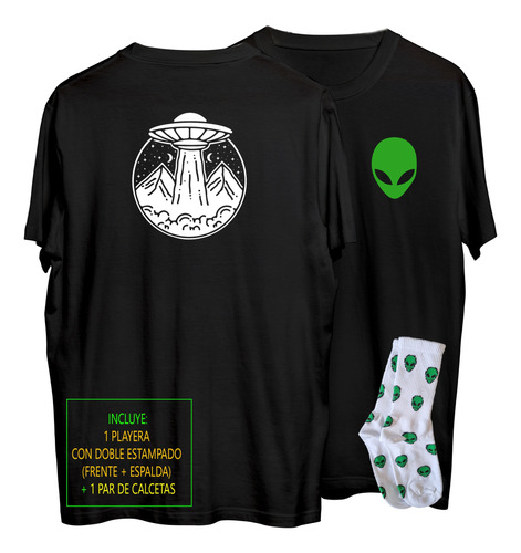 Playera Doble Estampado + Calceta Pack Aliens Ovni Marcianos