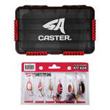 Combo Pesca Caja Caster E003 + Kit Cucharas Waterdog K2a