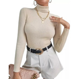 Sweater Cuello Doble Lana Mujer Liso / Etniqa