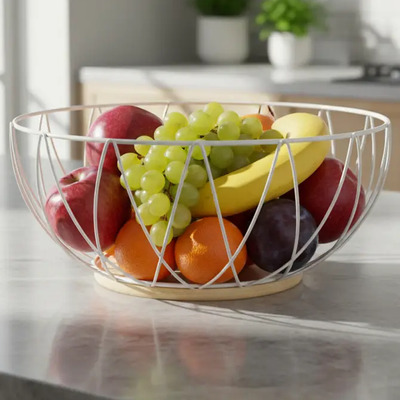 Frutero Canasta De Fruta De Metal Y Bambú Ideen Stores Blanco | Meses sin interés
