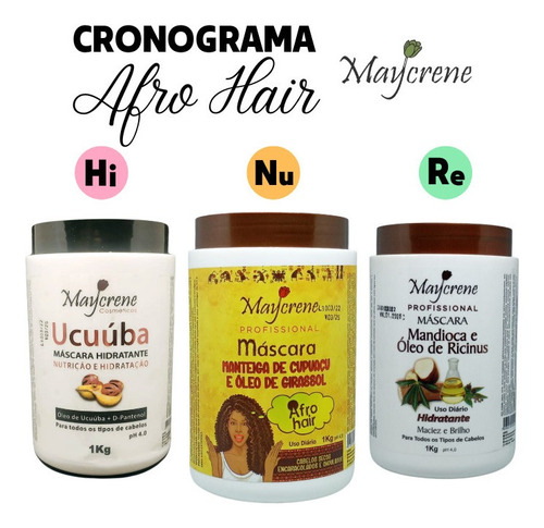 Cronograma Capilar Afro Hair Maycrene 3x1kg Profissional