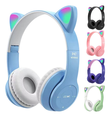 Fone De Ouvido Gatinho Bluetooth Infantil Led Menino Menina