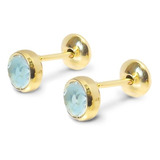 Aros Niña Circón Celeste 5mm Enchapado Oro 18k