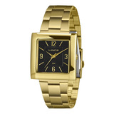 Relógio Feminino Dourado Preto Quadrado Lince