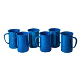 Juego De 6 Tarros De Peltre Azul Jaspeado 620 Ml Cinsa