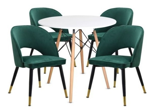 Set Mesa Eames Blanca + 4 Sillas Velvet De Terciopelo Verde