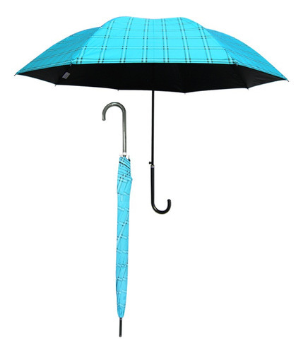 Paraguas Semiautomático Bastón Escocés Economico Sombrilla Color Celeste