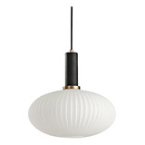 Lámpara Colgante Led Moderna, Vidrio Blanco, Negro Grande