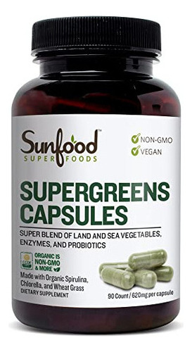Sunfood Supergreens Cápsulas Con Clorofila | 620 Mg, 90 Uni