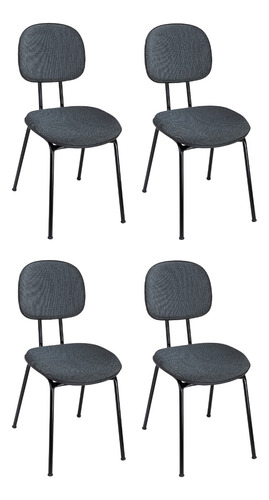 Kit 04 Cadeiras Secretária Fixa Tecido - Preta